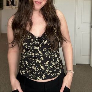 Urban Outfitters Black Floral Ruched Top